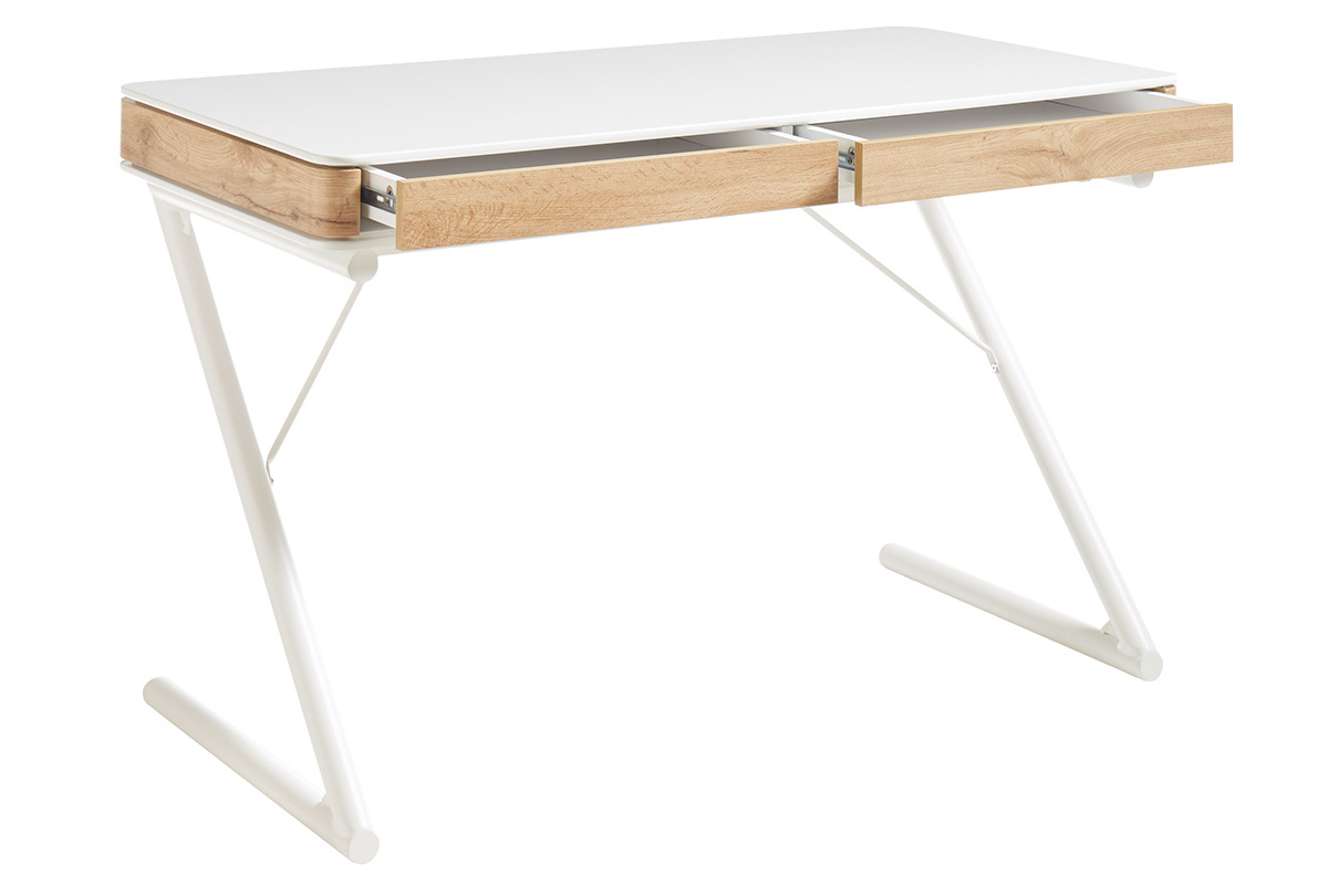 Scrivania design con cassetti bianco opaco e legno L120 cm POES