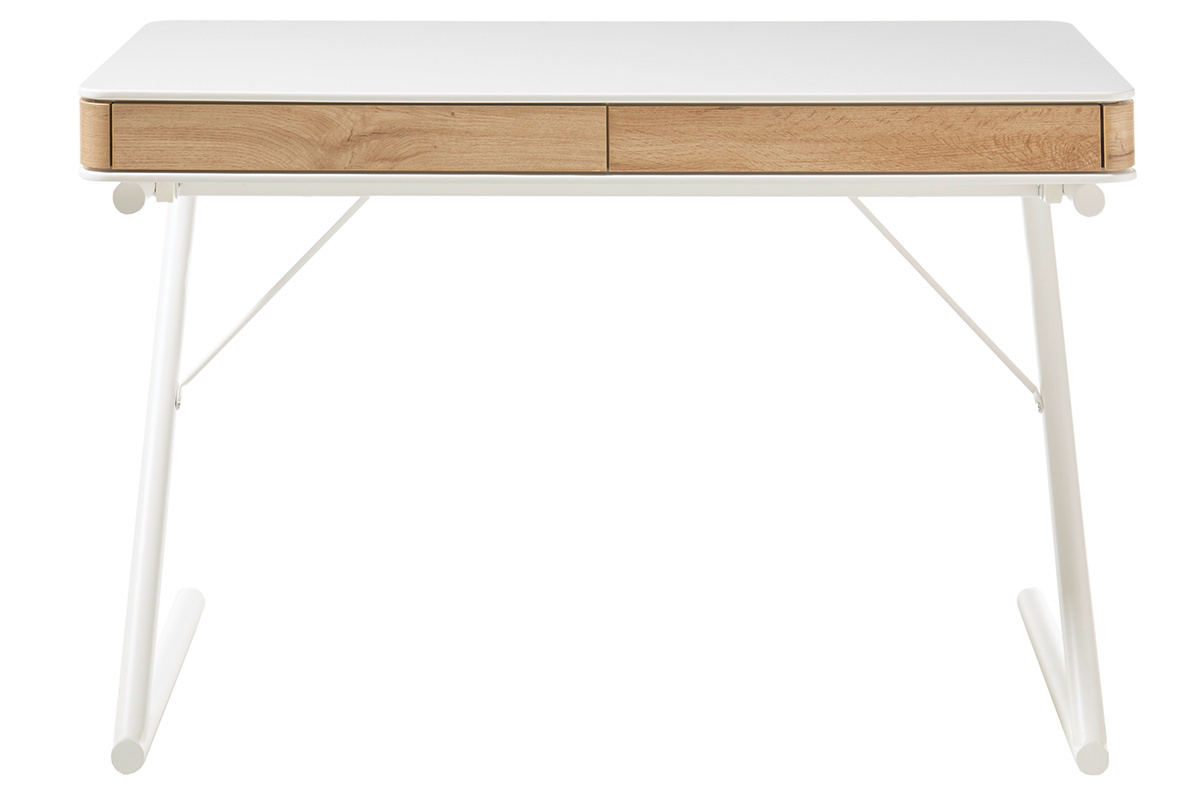 Scrivania design con cassetti bianco opaco e legno L120 cm POES