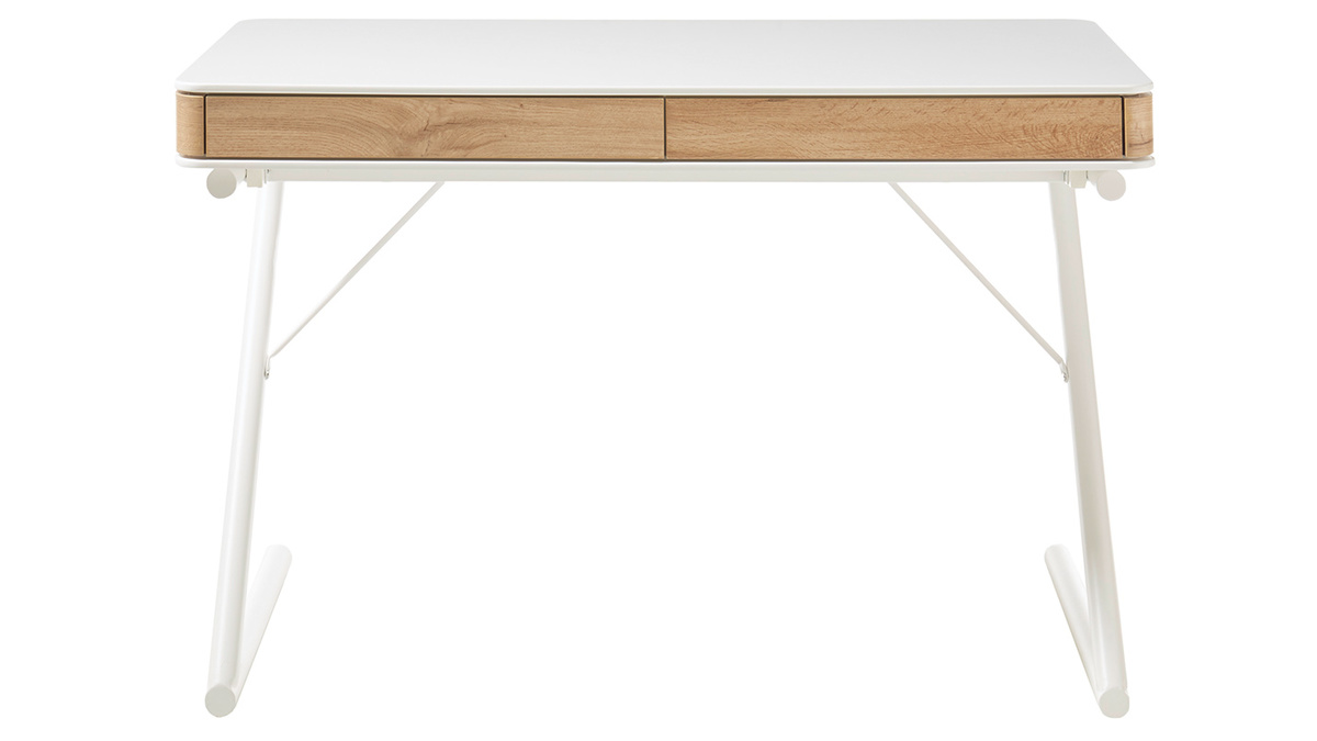 Scrivania design con cassetti bianco opaco e legno L120 cm POES