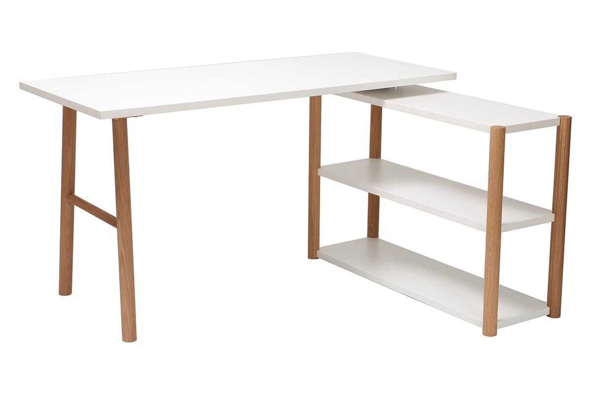 Scrivania girevole design scandinavo bianco e quercia GILDA