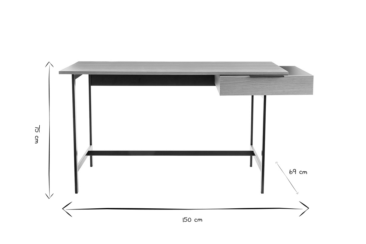 Scrivania rovere impiallacciato base metallo nero L150 cm SILKA