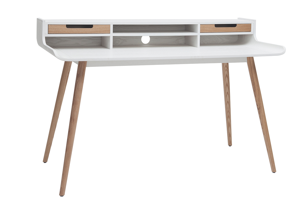 Scrivania scandinava in legno e bianco 2 cassetti L140 cm OPUS