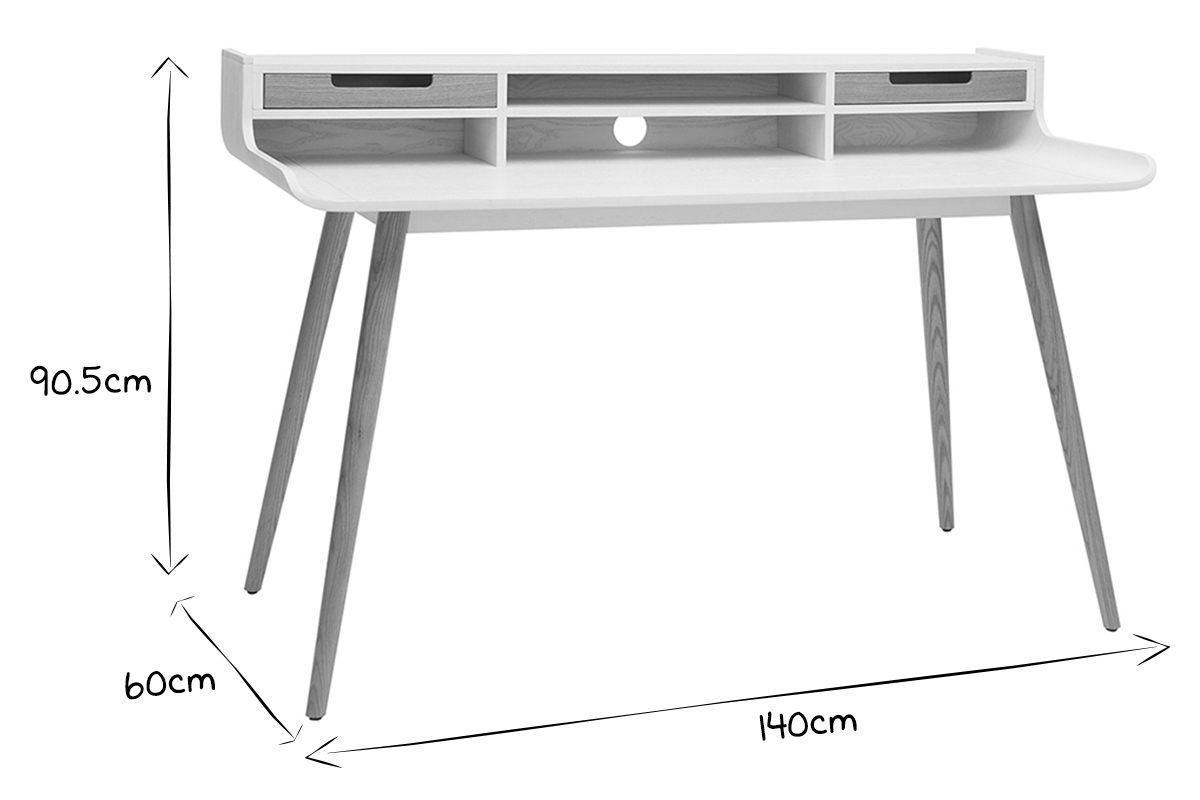 Scrivania scandinava in legno e bianco 2 cassetti L140 cm OPUS