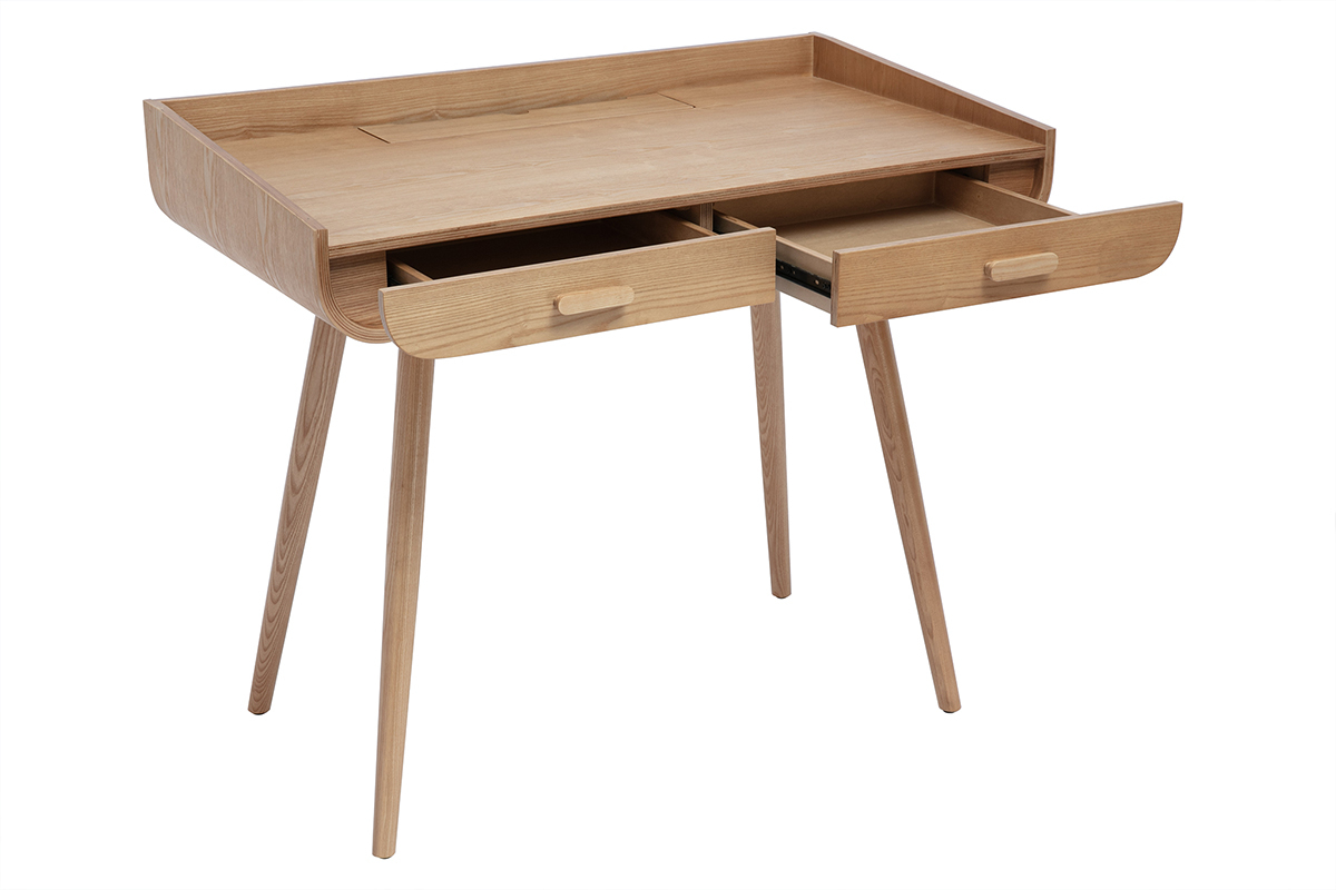 Scrivania scandinava legno chiaro con 2 cassetti L100 cm HALLEN