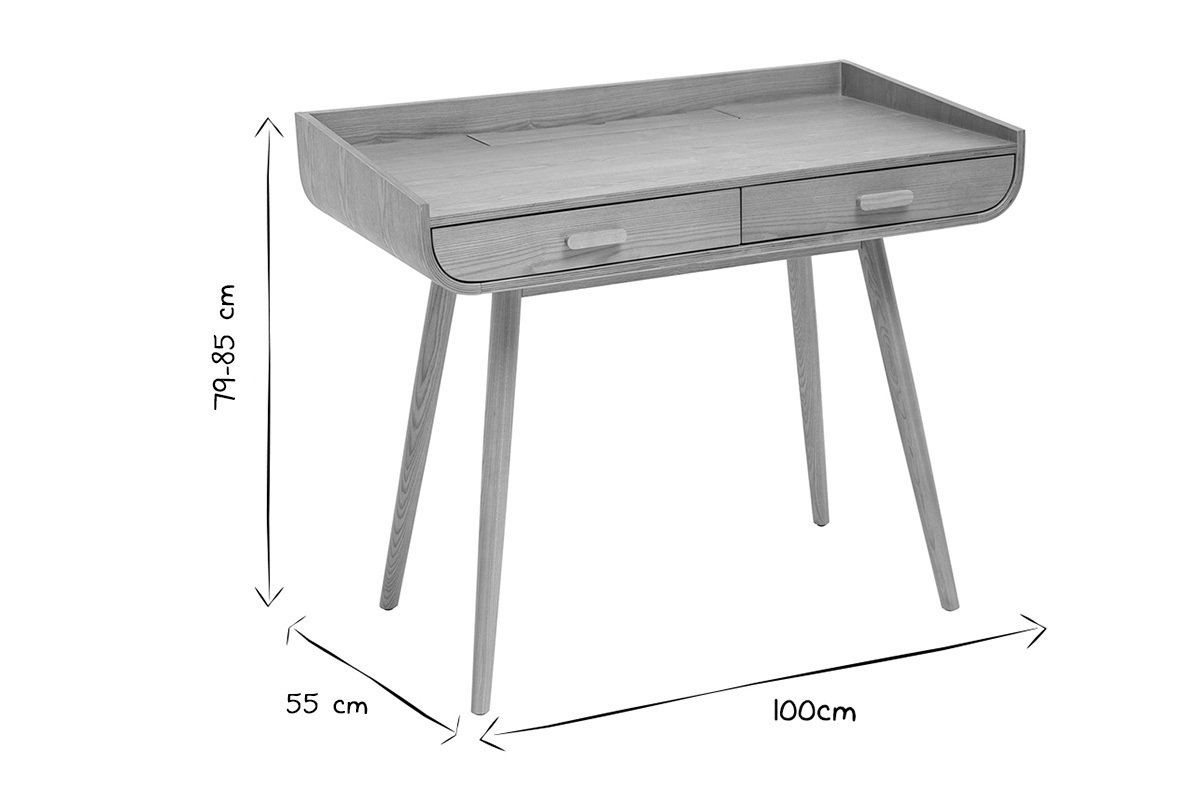 Scrivania scandinava legno chiaro con 2 cassetti L100 cm HALLEN