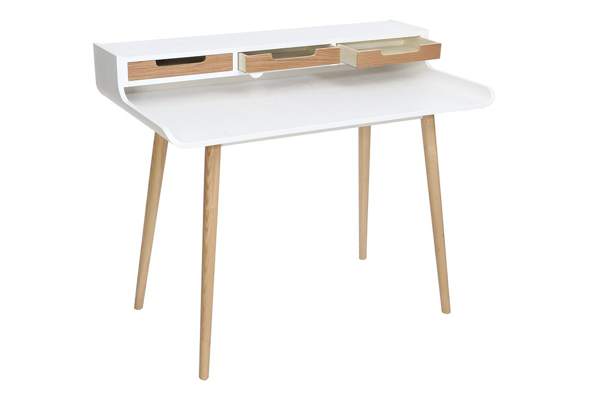 Scrivania scandinava legno e bianco  3 cassetti L110 cm OPUS