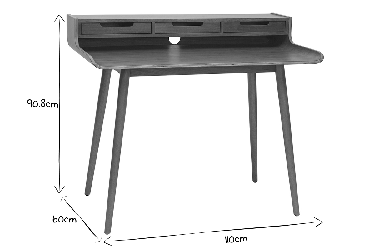 Scrivania vintage noce 3 cassetti L110 cm OPUS