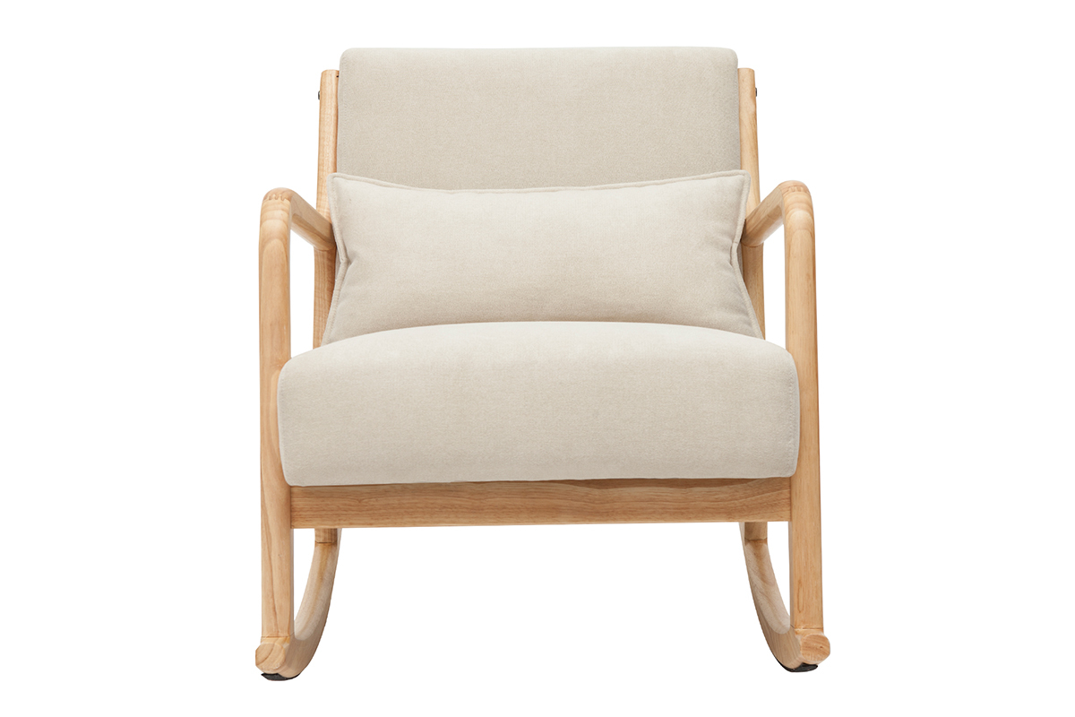 Sedia a dondolo scandinava legno chiaro e tessuto effetto velluto beige DERRY