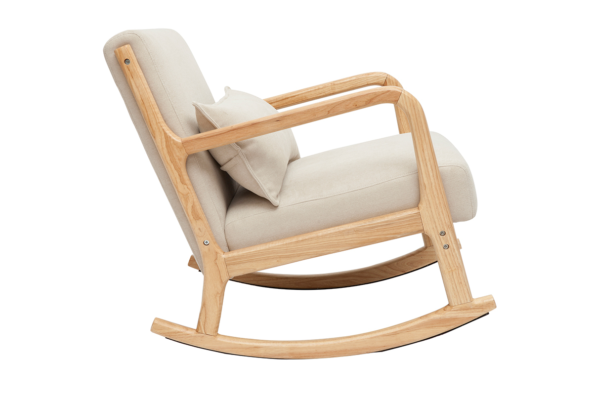 Sedia a dondolo scandinava legno chiaro e tessuto effetto velluto beige DERRY