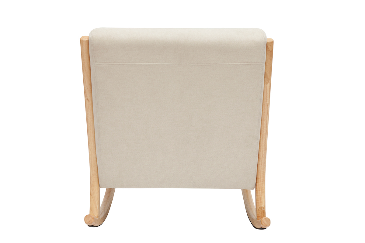 Sedia a dondolo scandinava legno chiaro e tessuto effetto velluto beige DERRY