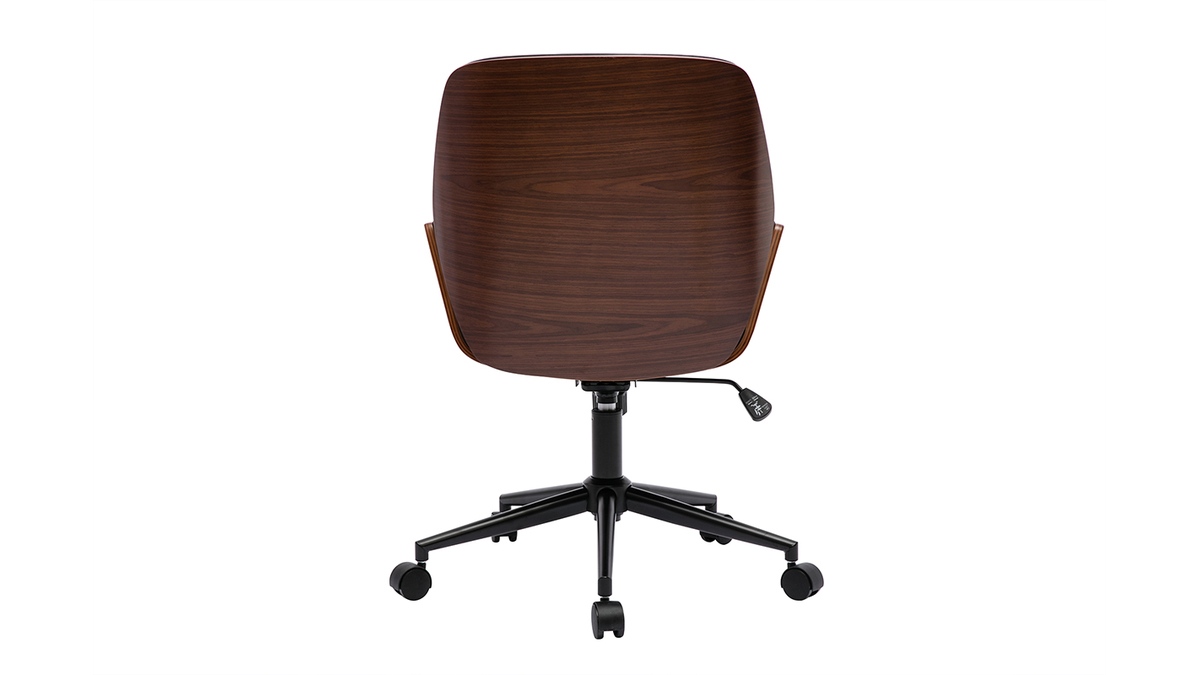 Sedia da ufficio con rotelle design nero, legno scuro e metallo nero MARLOW