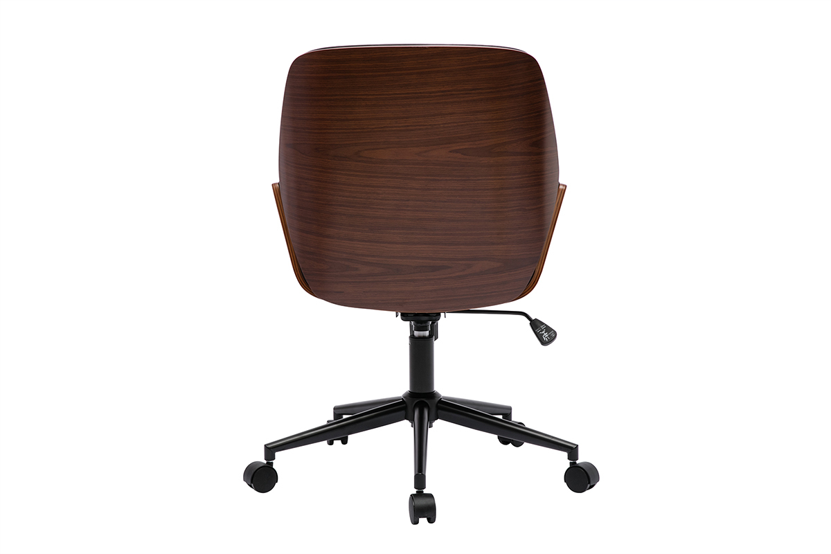 Sedia da ufficio con rotelle design nero, legno scuro e metallo nero MARLOW