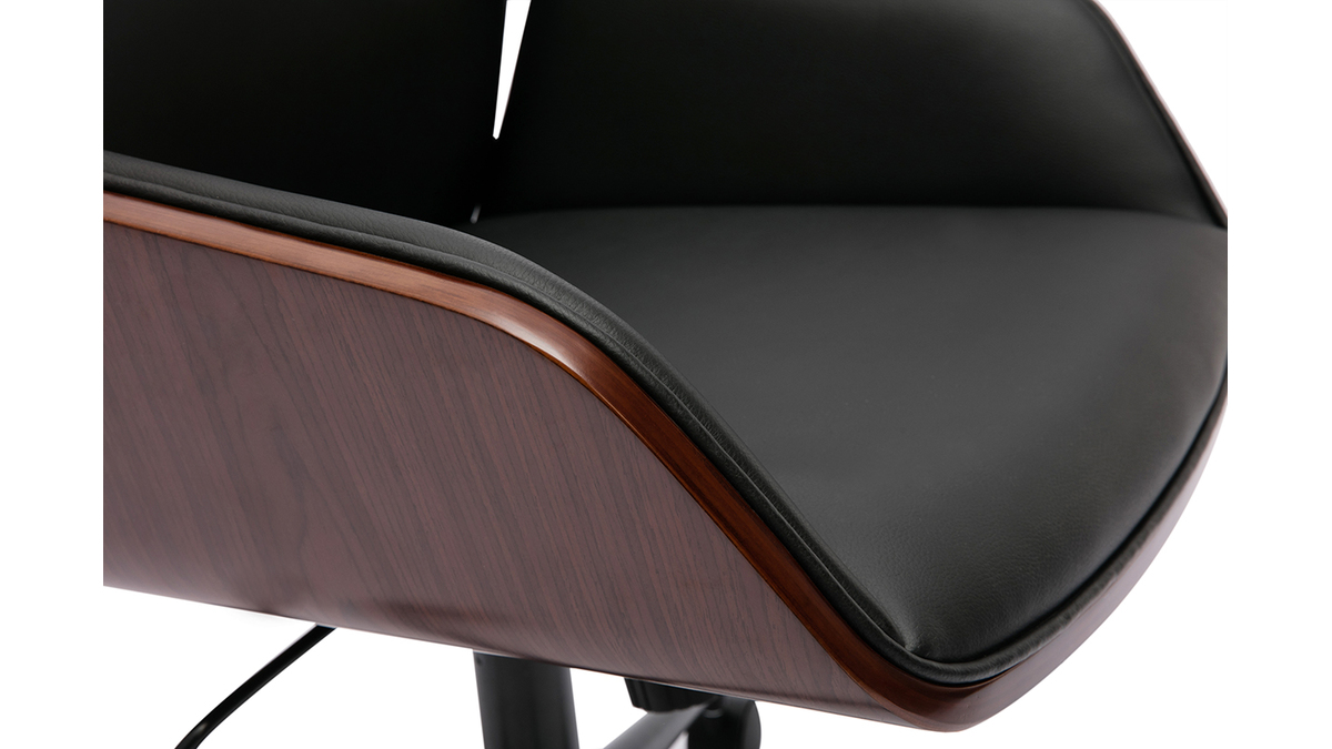 Sedia da ufficio con rotelle design nero, legno scuro e metallo nero MARLOW