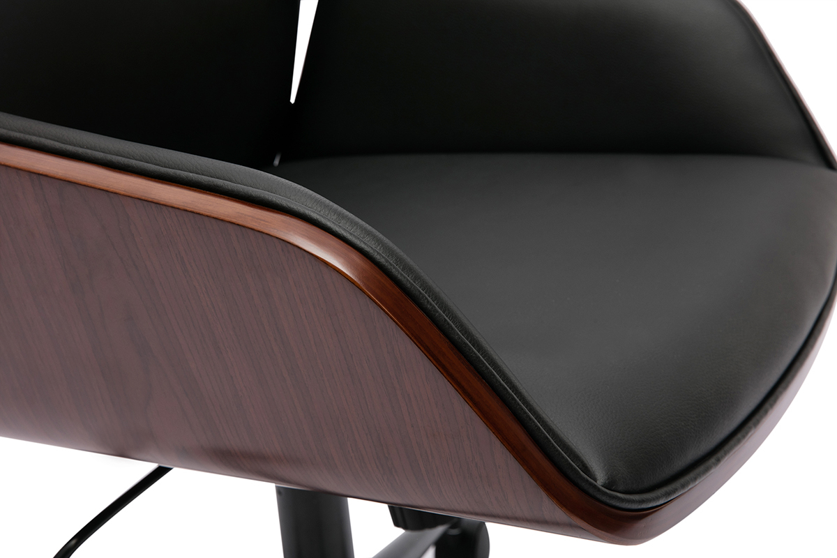 Sedia da ufficio con rotelle design nero, legno scuro e metallo nero MARLOW