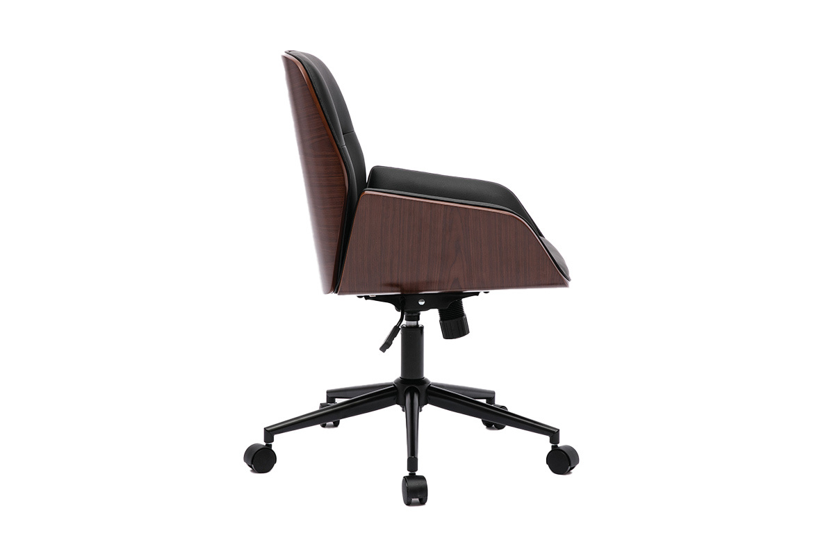 Sedia da ufficio con rotelle design nero, legno scuro e metallo nero MARLOW