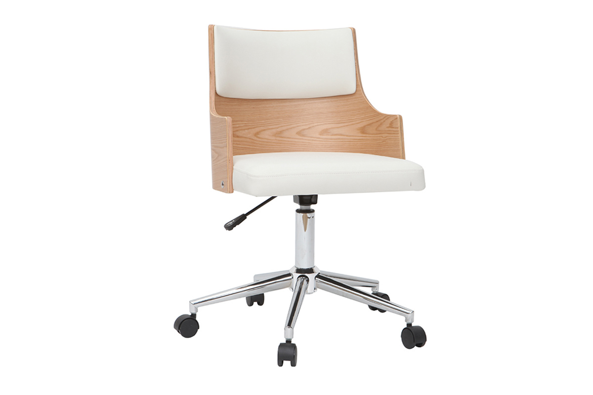 Sedia da ufficio design Bianco e legno chiaro con cuscino integrato MAYOL