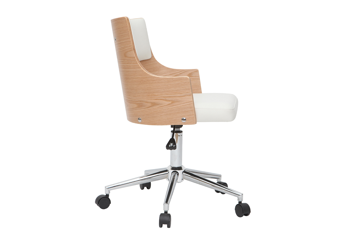 Sedia da ufficio design Bianco e legno chiaro con cuscino integrato MAYOL