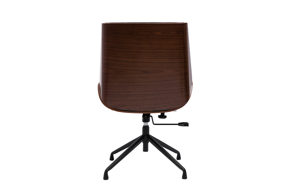 Sedia da ufficio design girevole a 360 nera, legno scuro noce e metallo nero CURVED