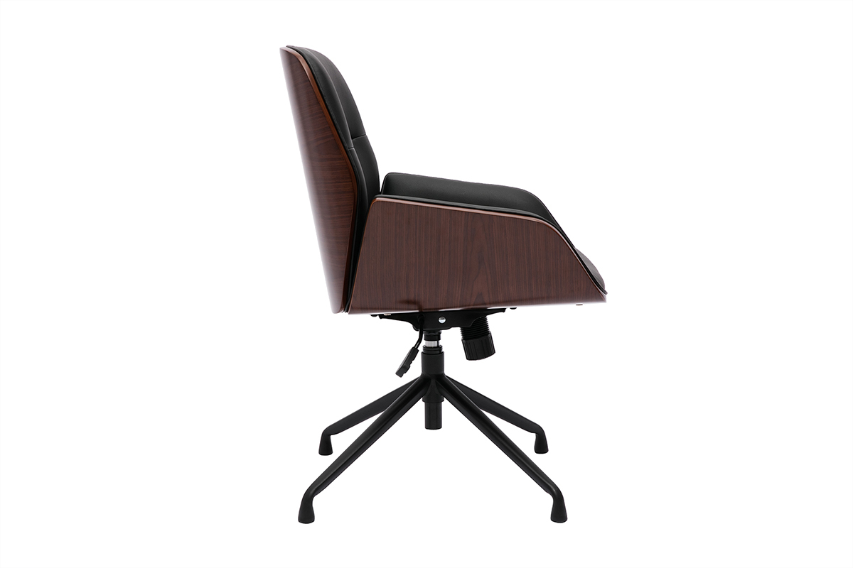 Sedia da ufficio girevole 360 nera design, legno scuro e metallo nero MARLOW