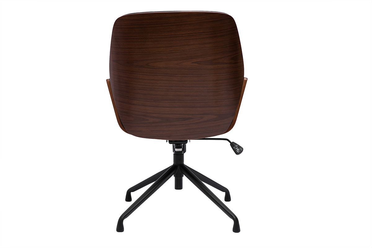 Sedia da ufficio girevole 360 nera design, legno scuro e metallo nero MARLOW