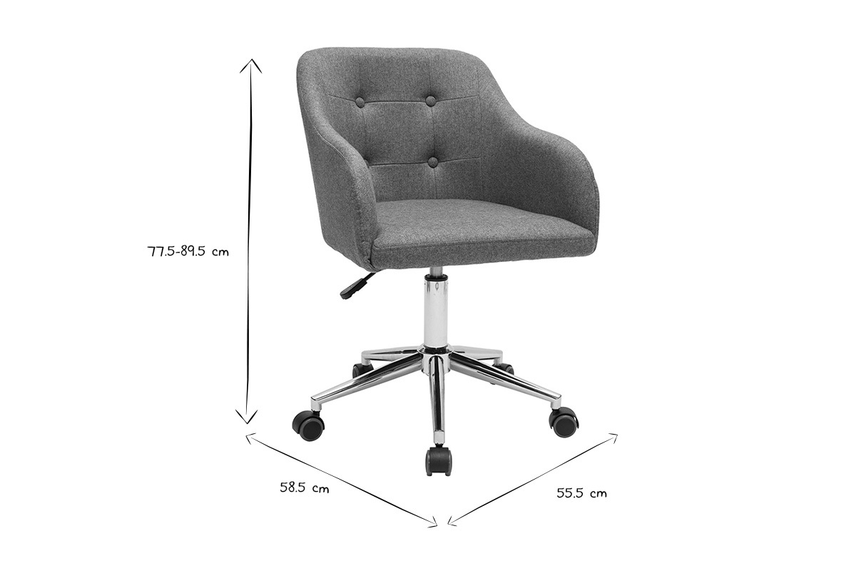 Sedia da ufficio imbottita con ruote in tessuto effetto velluto testurizzato verde grigio e metallo cromato BALTIK