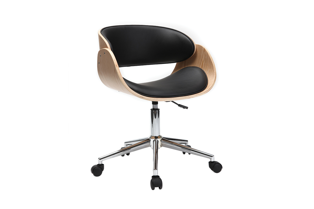 Sedia design a rotelle nera e legno chiaro BENT