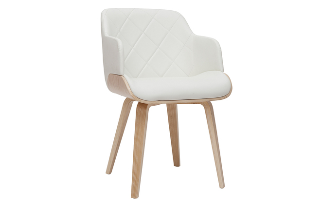 Sedia design bianco e legno chiaro LUCIEN - Miliboo