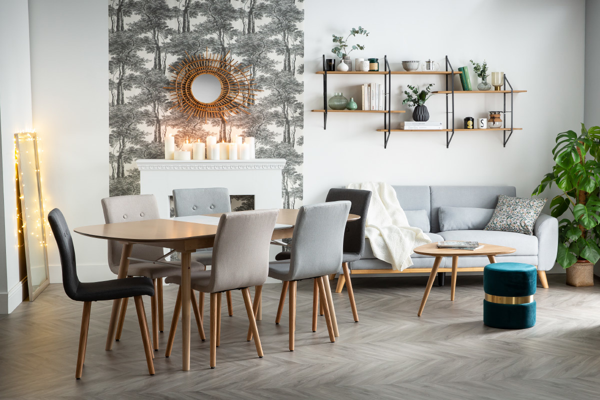 Sedia design grigio chiaro e legno set di due HORTA