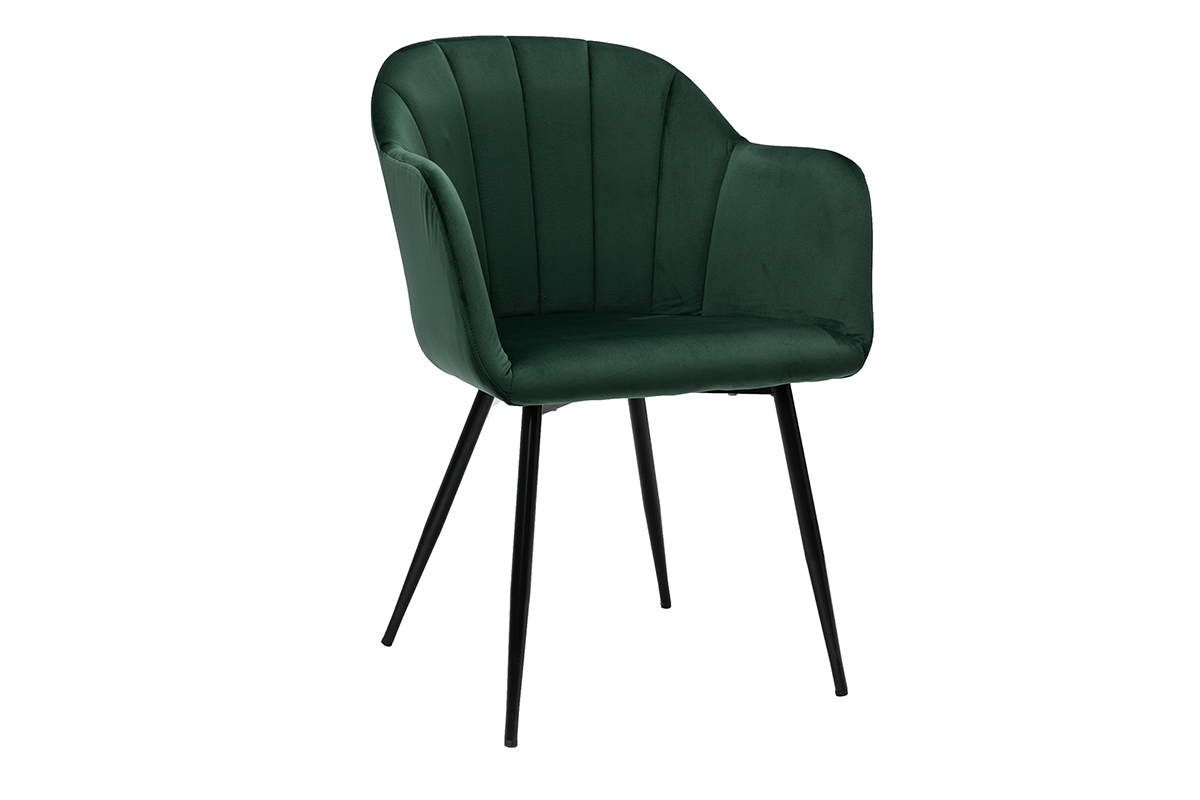 Sedia design in velluto verde e base metallo nero MILLY