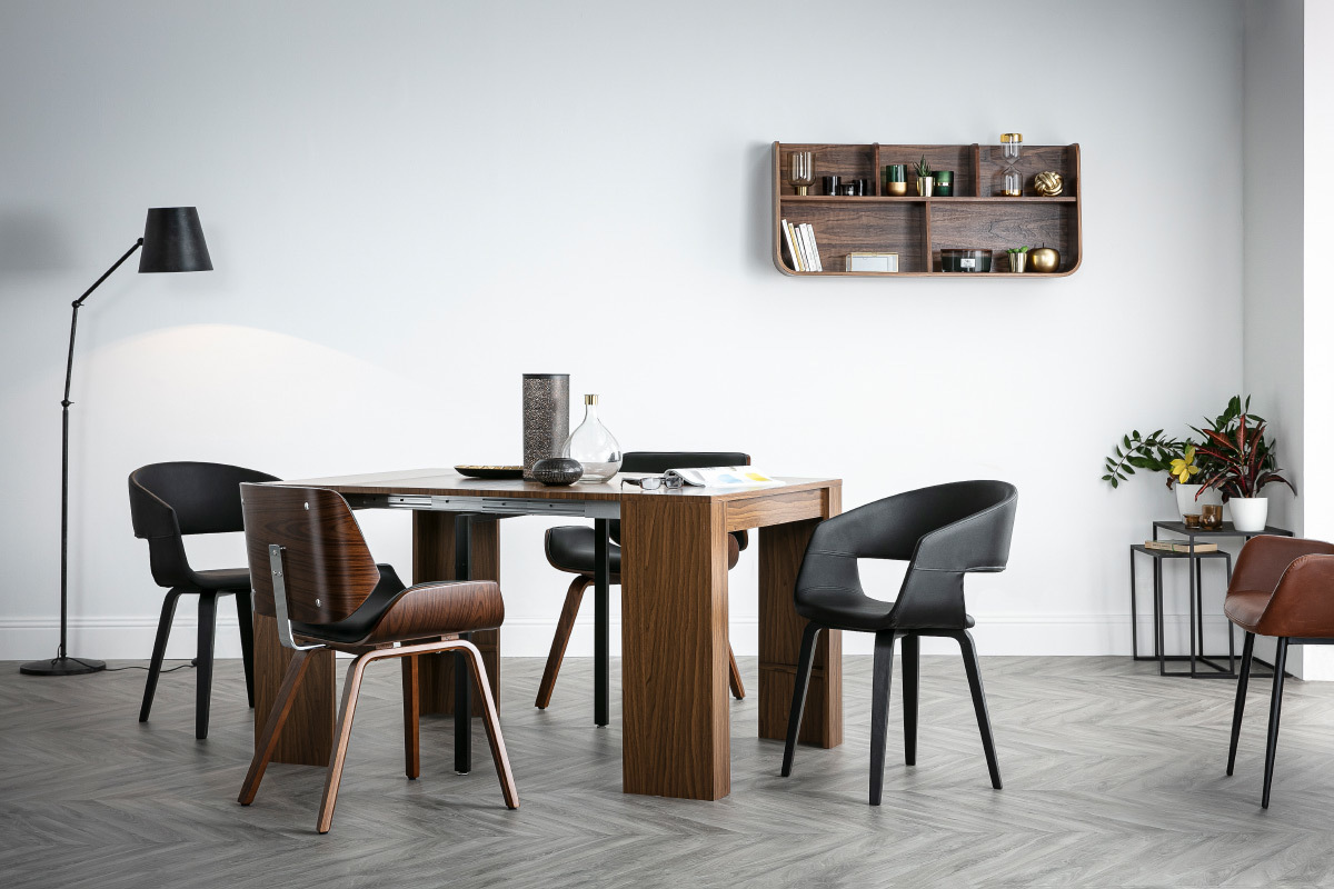 Sedia design Nero e legno scuro noce RUBBENS