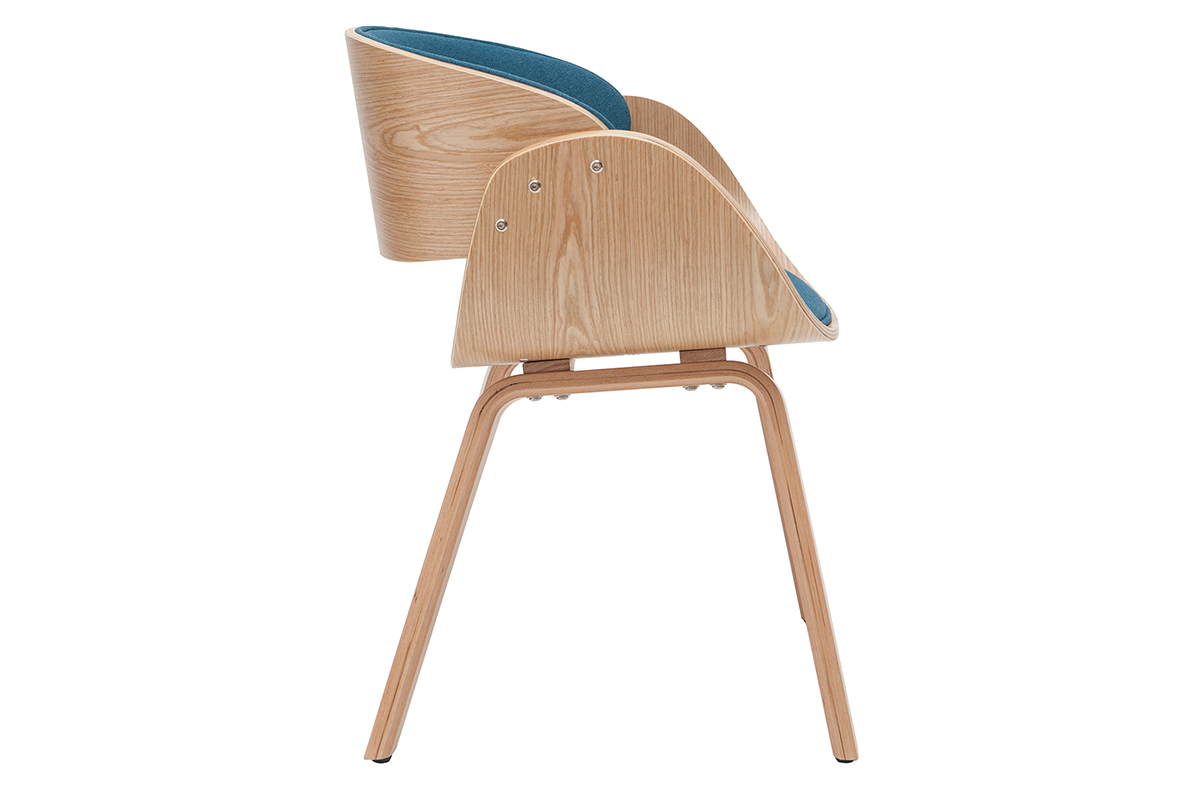 Sedia design tessuto blu anatra e legno chiaro BENT