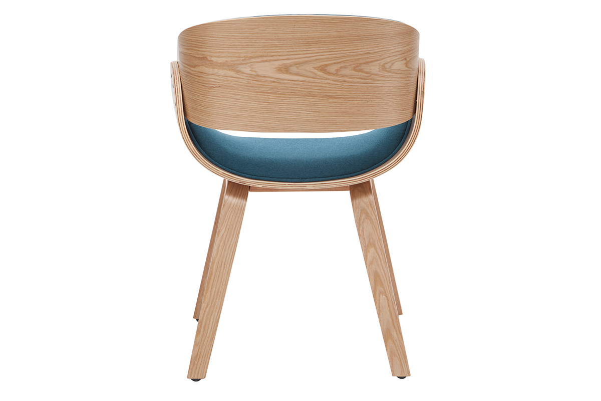 Sedia design tessuto blu anatra e legno chiaro BENT