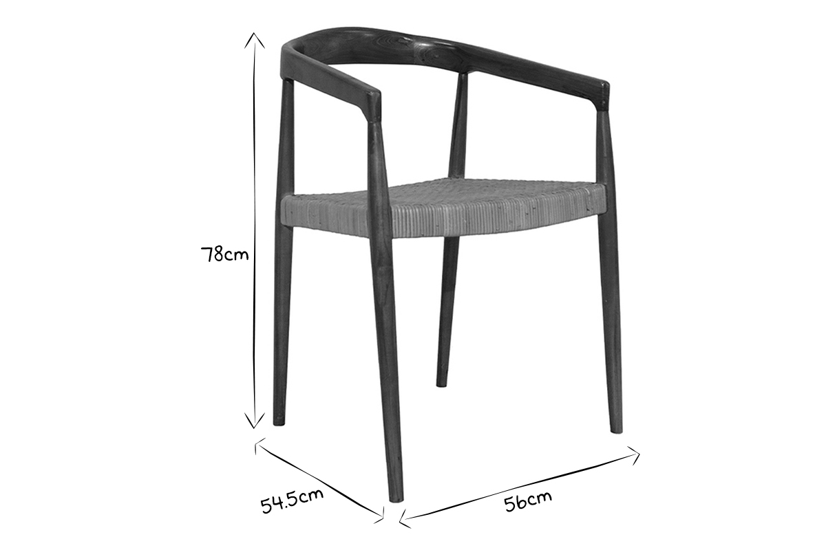 Sedia etnica in legno massello di teak e motivo a intreccio rattan NEGARA