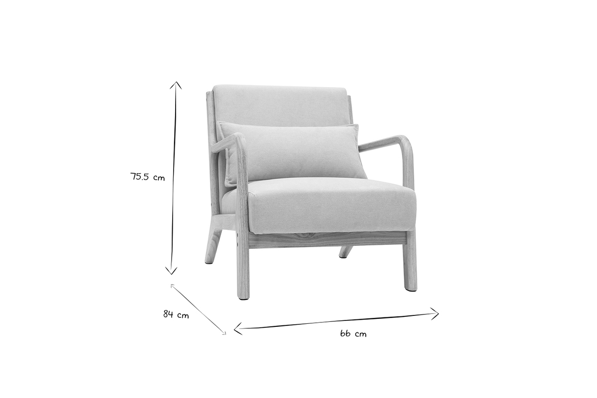 Sedia scandinava in tessuto effetto lana boucl bianco e legno massello chiaro DERRY