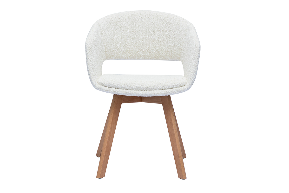 Sedia scandinava in tessuto effetto lana boucl bianco e legno massello chiaro PRISMA