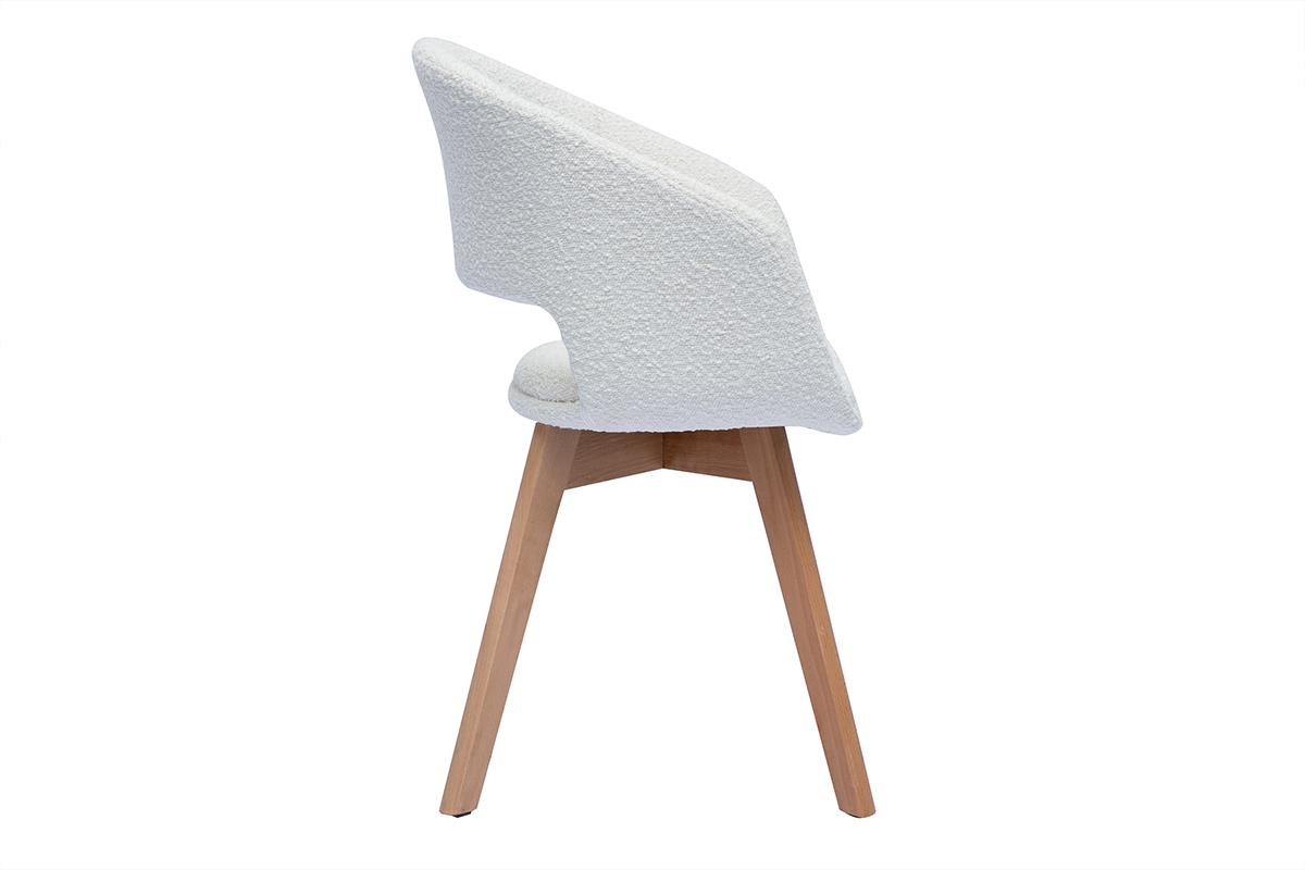 Sedia scandinava in tessuto effetto lana boucl bianco e legno massello chiaro PRISMA