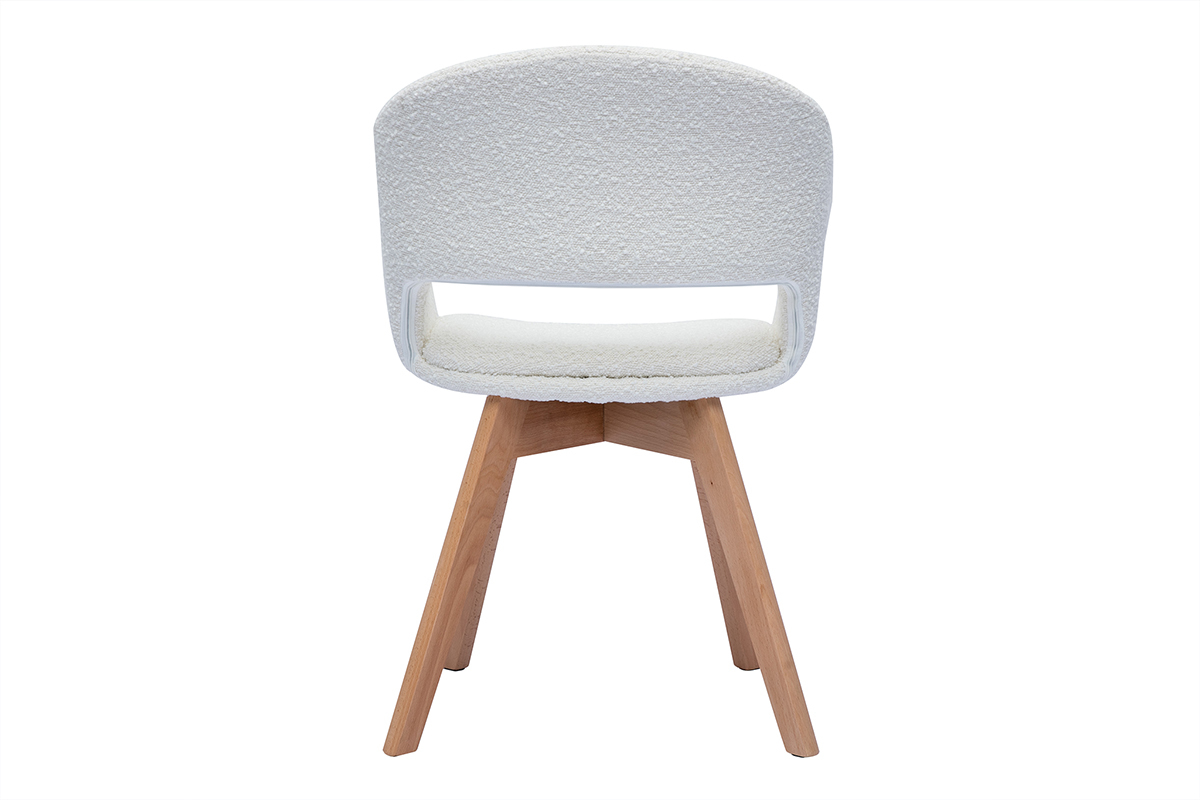 Sedia scandinava in tessuto effetto lana boucl bianco e legno massello chiaro PRISMA