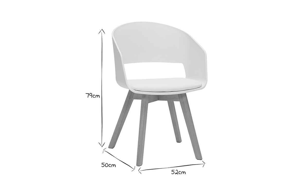 Sedia scandinava in tessuto effetto lana boucl bianco e legno massello chiaro PRISMA