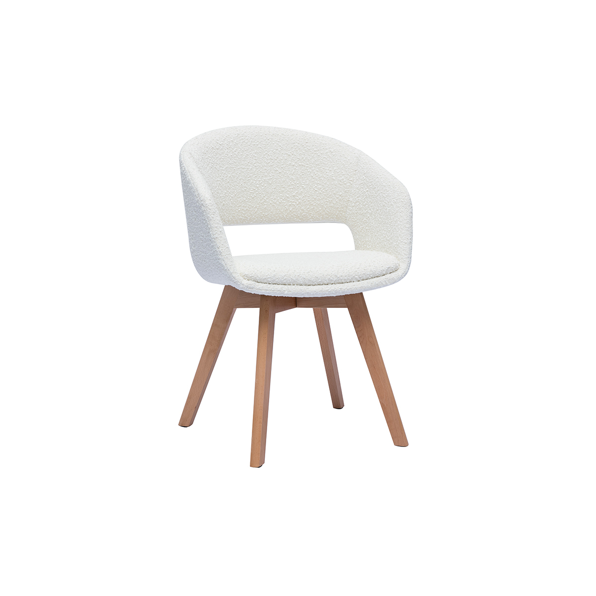 Sedia scandinava in tessuto effetto lana bouclé bianco e legno massello chiaro PRISMA