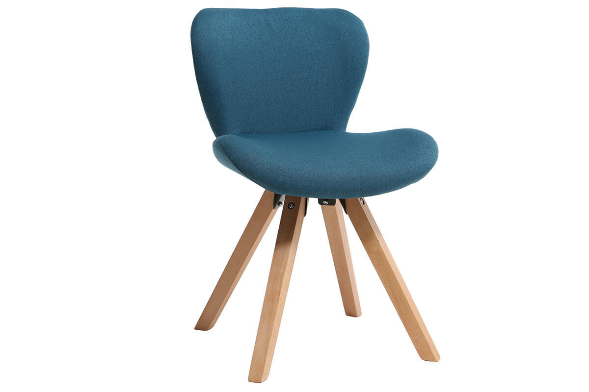 Sedia scandinava tessuto blu gambe legno chiaro ANYA