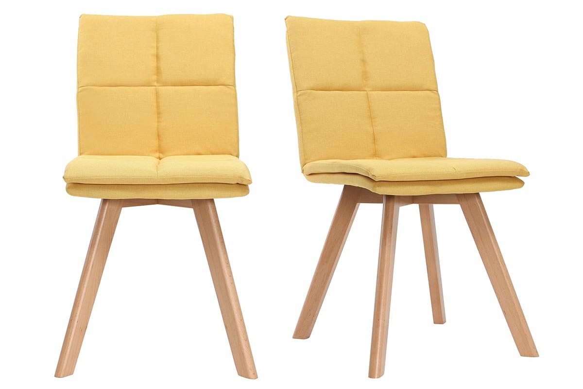 Sedia scandinava tessuto giallo gambe legno chiaro set di 2 THEA