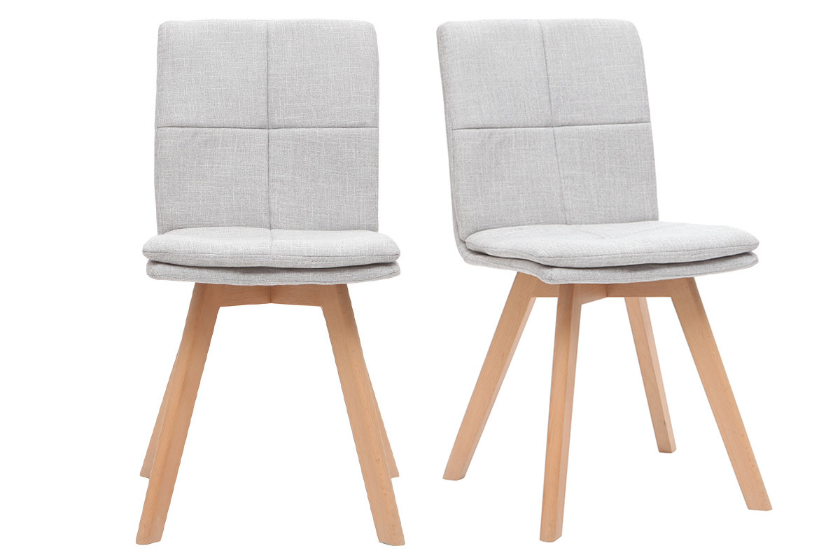 Sedia scandinava tessuto grigio chiaro gambe legno chiaro set di 2 THEA