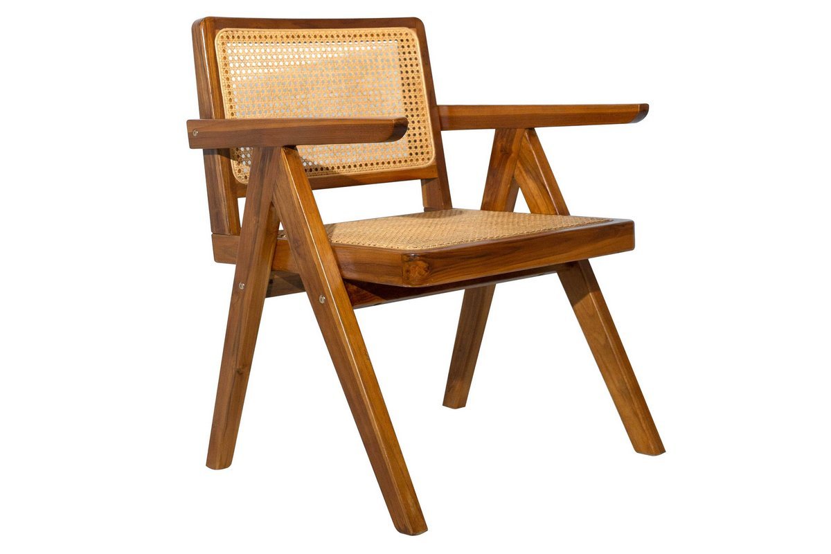 Sedia vintage in legno massello di teak e motivo a intreccio rattan JANNIE