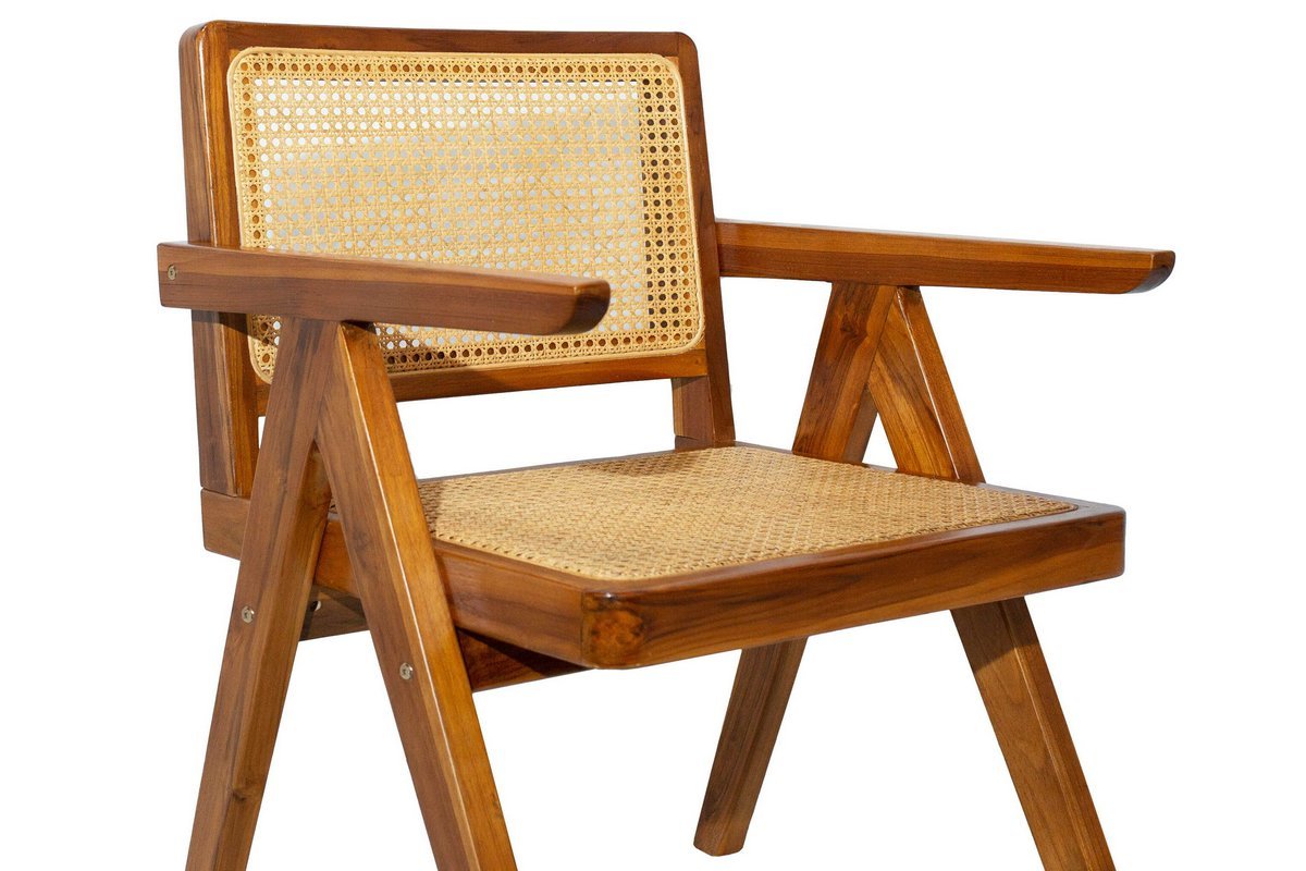 Sedia vintage in legno massello di teak e motivo a intreccio rattan JANNIE