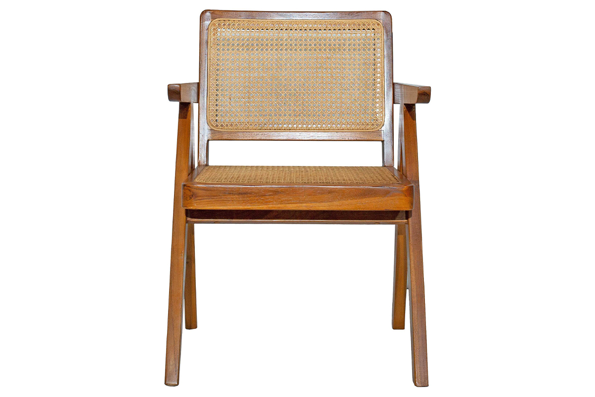 Sedia vintage in legno massello di teak e motivo a intreccio rattan JANNIE