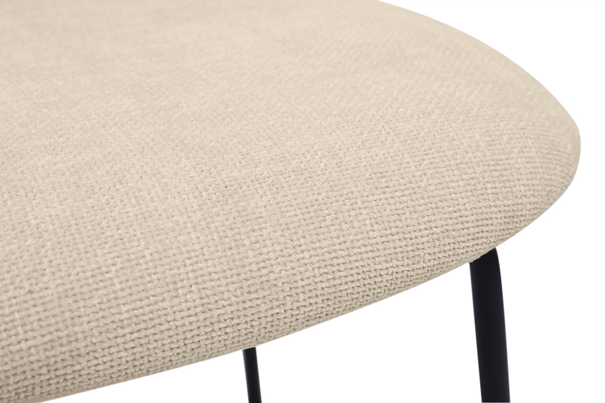 Sedie dal design in tessuto effetto velluto beige, metallo nero e intreccio di rattan (set di 2) MIRANDA