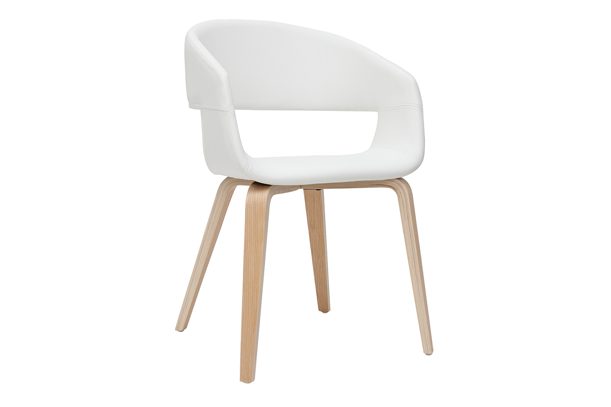 Sedie design in poliuretano bianco e base legno chiaro (set di 2) SLAM