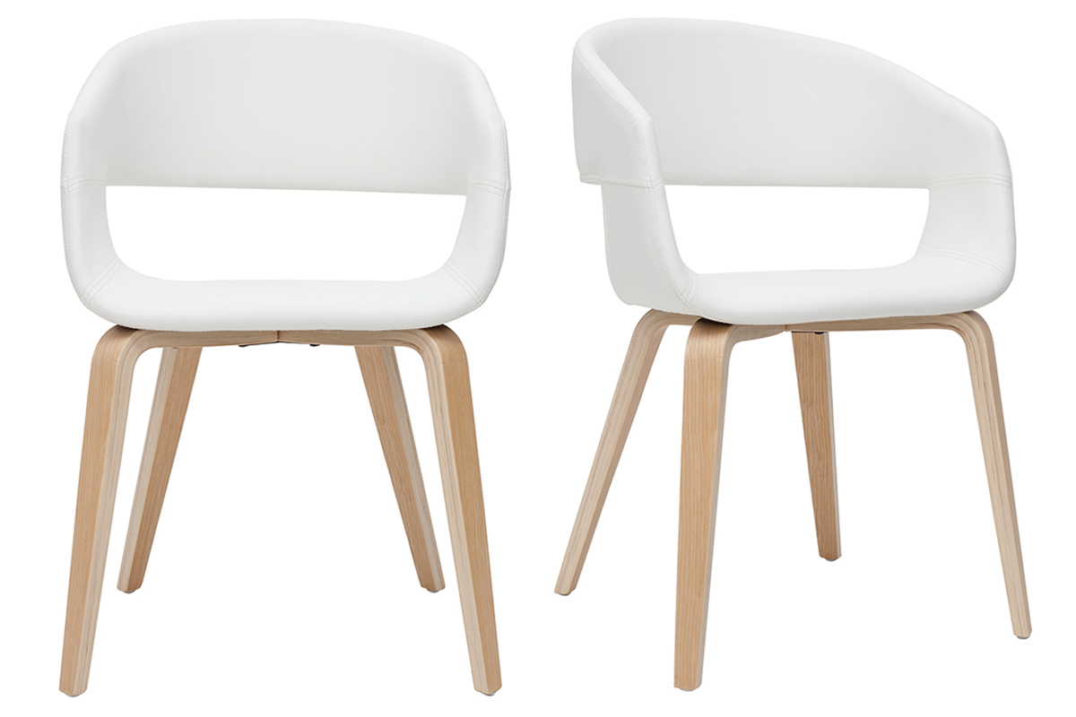 Sedie design in poliuretano bianco e base legno chiaro (set di 2) SLAM