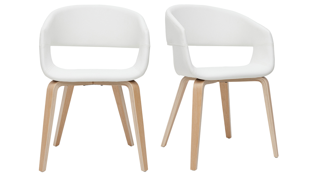 Sedie design in poliuretano bianco e base legno chiaro (set di 2) SLAM