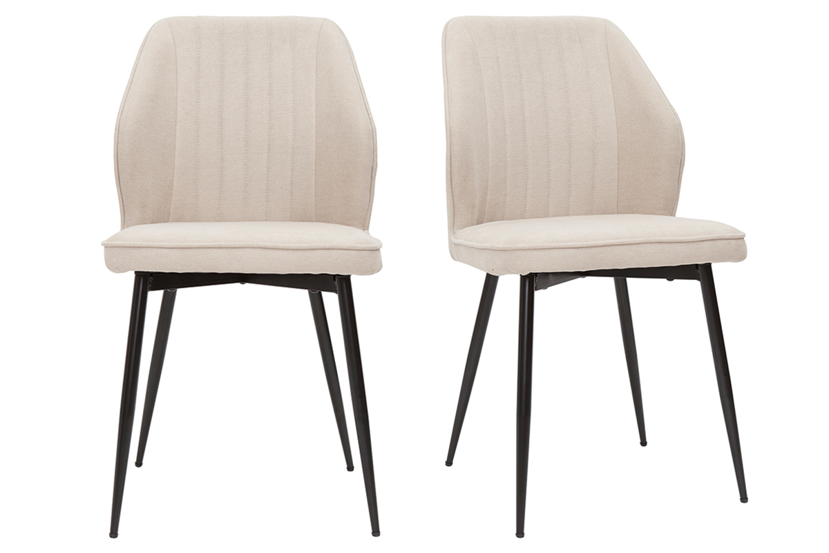 Sedie design in tessuto effetto velluto beige e base metallo nero (set di 2) FANETTE